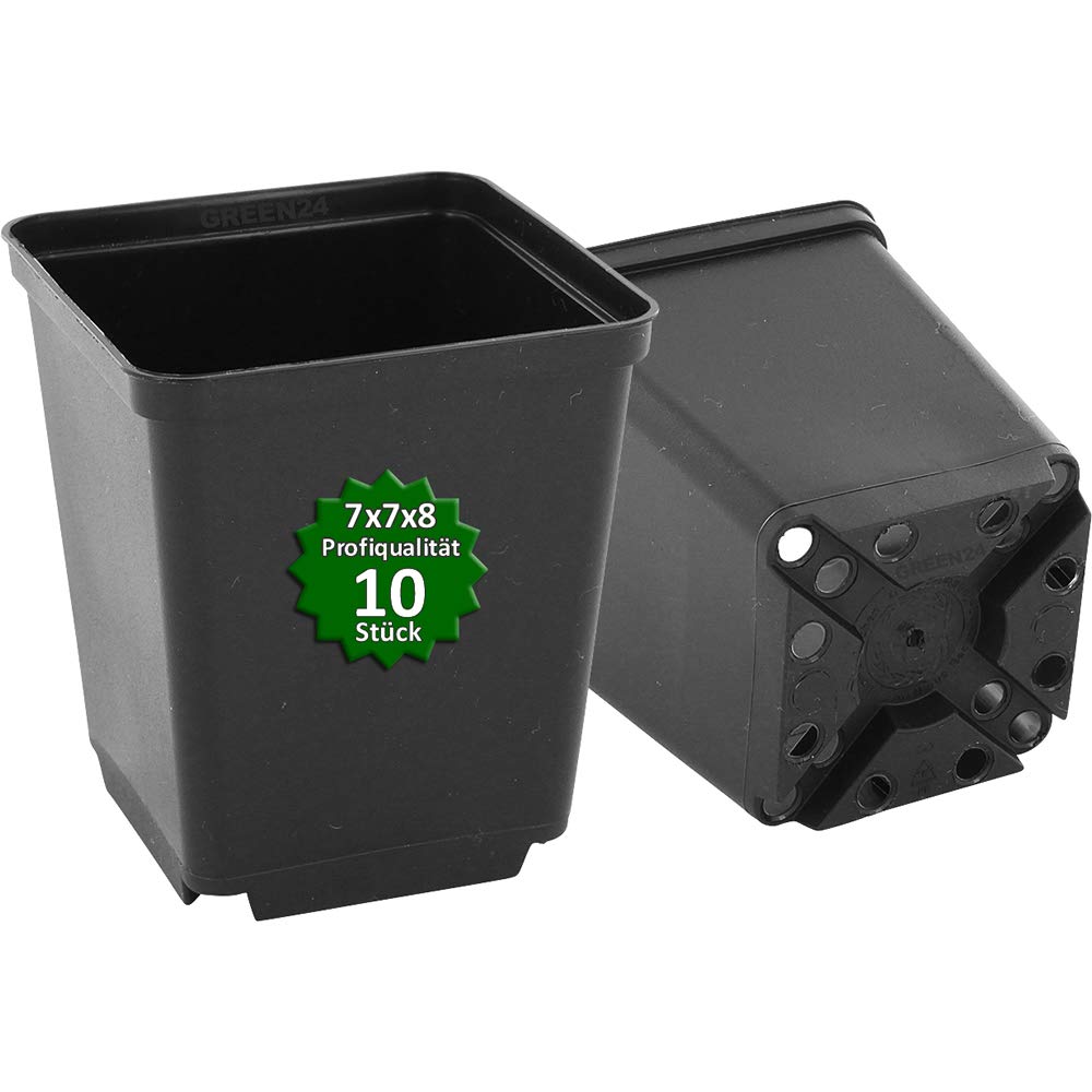 GREEN24 50 Stck. Pflanztöpfe 9x9x9,5cm Vierecktopf Profi Anzuchttopf Pflanztopf Blumentopf Vierkant-Töpfe (50, 9x9x9.5), schwarz, innen & außen geeignet