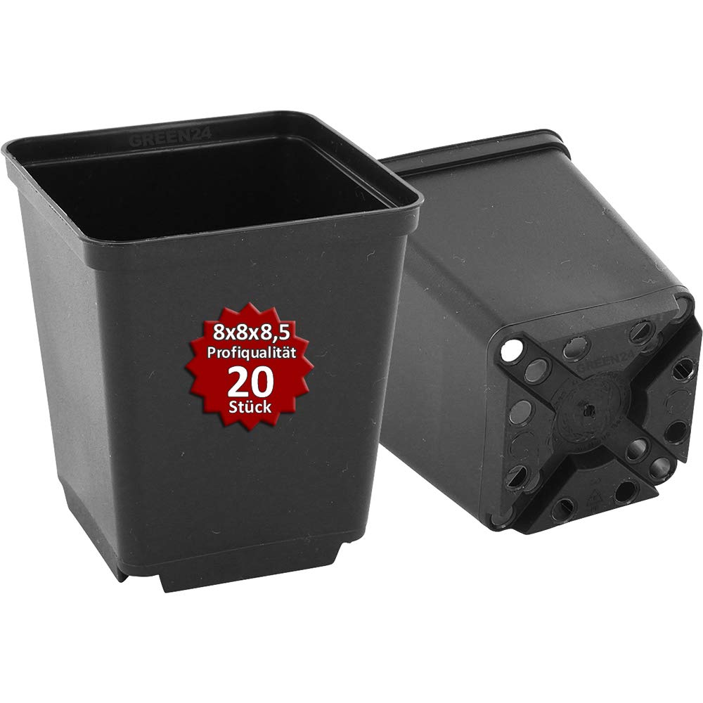 GREEN24 50 Stck. Pflanztöpfe 9x9x9,5cm Vierecktopf Profi Anzuchttopf Pflanztopf Blumentopf Vierkant-Töpfe (50, 9x9x9.5), schwarz, innen & außen geeignet