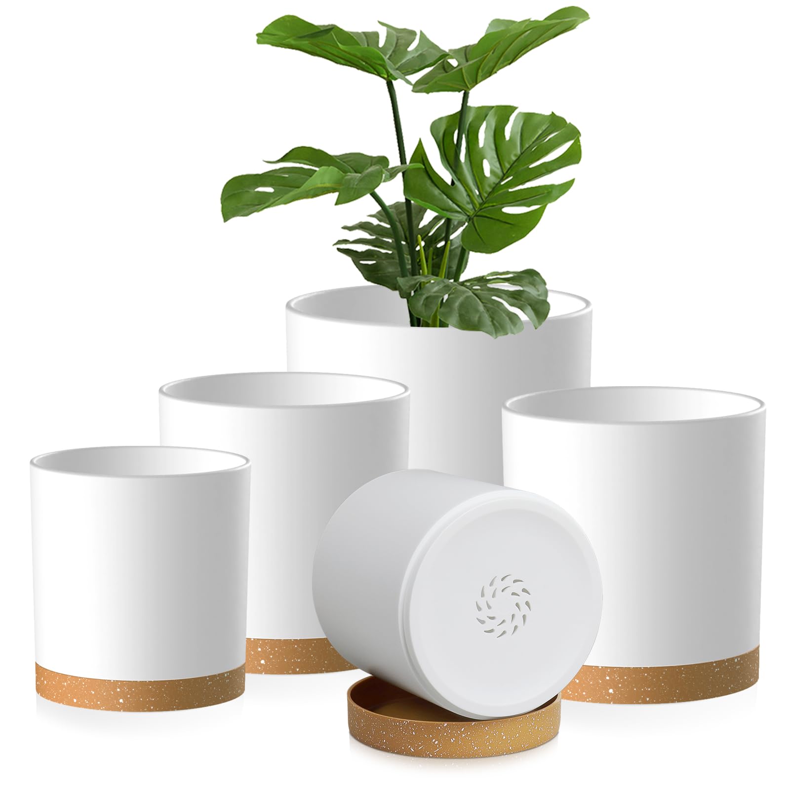Homeuouz 5 Packs Blumentopf mit Untersetzer, 17.8cm/15.2cm/14cm/12.7cm/10.2cm Pflanzentopf, Plastik Übertopf, Hydrokultur Topf, Blumentöpfe Set Ideal für Innen und Balkongärten,Schwarz