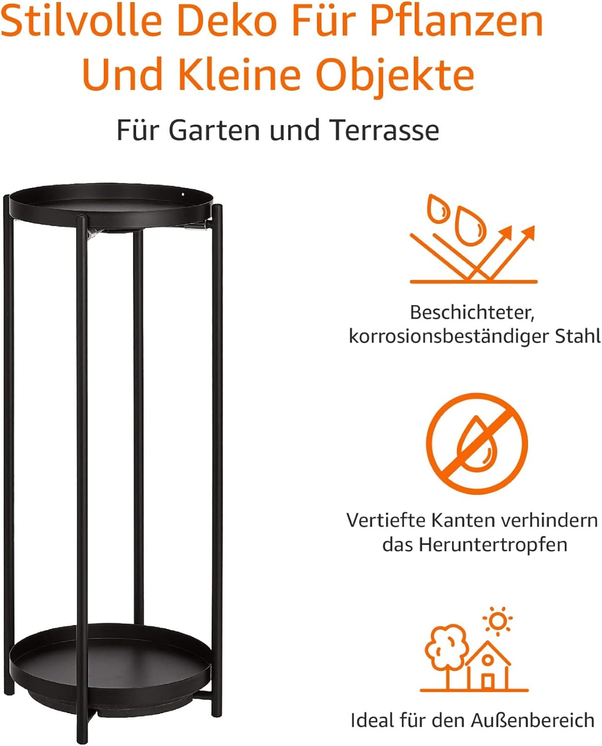Amazon Basics Rund Pflanzenständer aus Beschichtetem Metall für den Innen- und Außenbereich, Schwarz