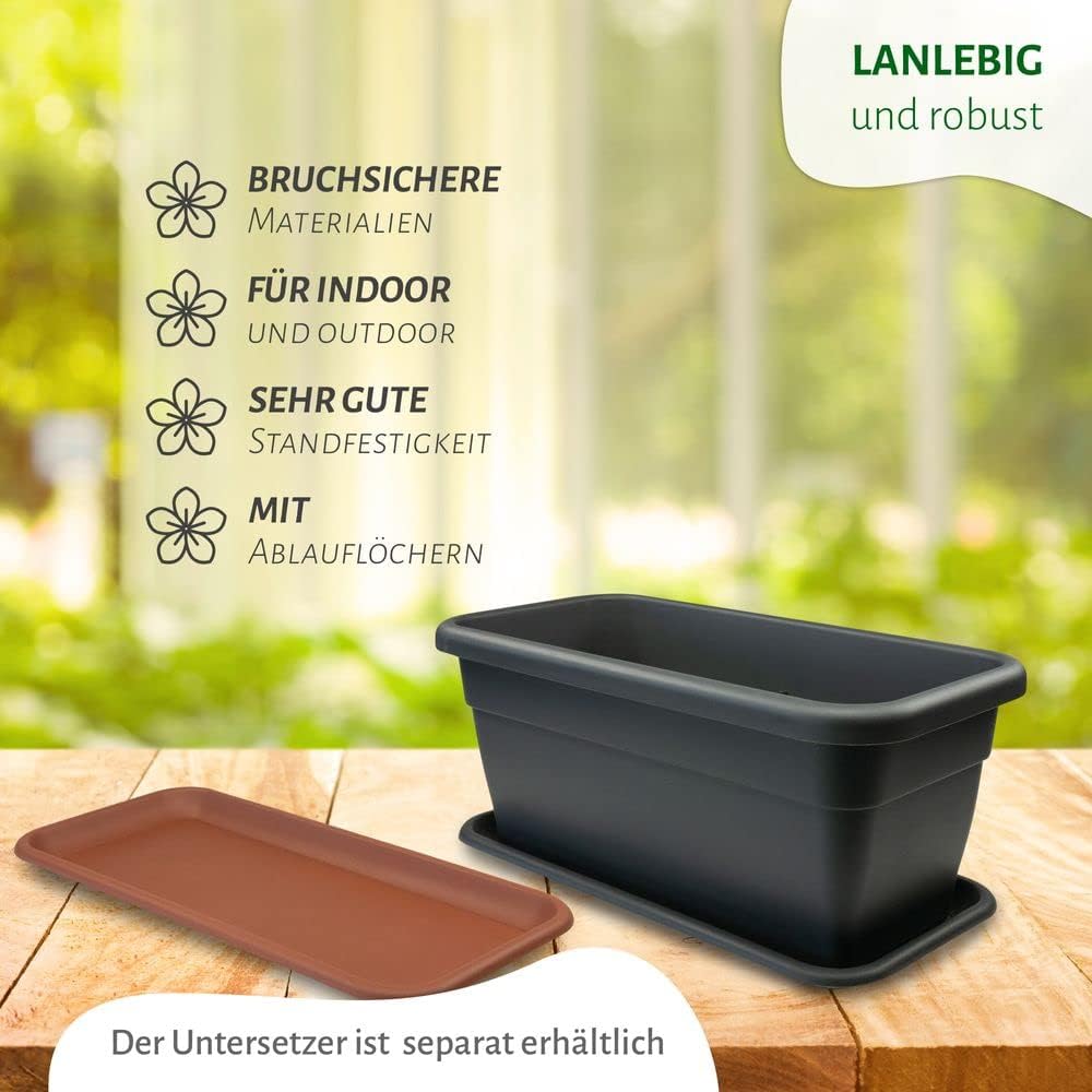 MePla Blumentrog - länglicher Blumentopf - wetterfestes Pflanzgefäß - UV-beständiger Blumenkübel - Pflanzentopf - Pflanzen-Trog - 50x25 cm (Innen: 45 x 21 cm) - Anthrazit