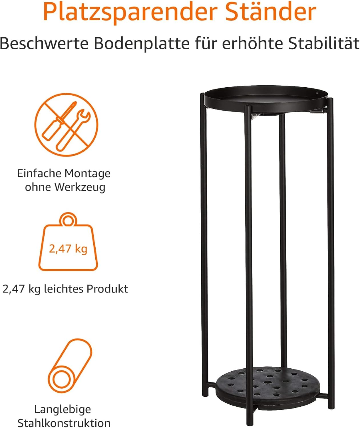 Amazon Basics Rund Pflanzenständer aus Beschichtetem Metall für den Innen- und Außenbereich, Schwarz
