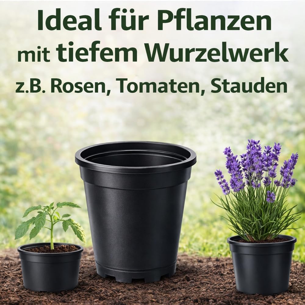 Wohnkult 10 x Anzuchttopf Pflanztopf 2 L schwarz Ø 14 cm x 15 cm Blumentopf Blumenkübel Pflanztöpfe Blumen Saat