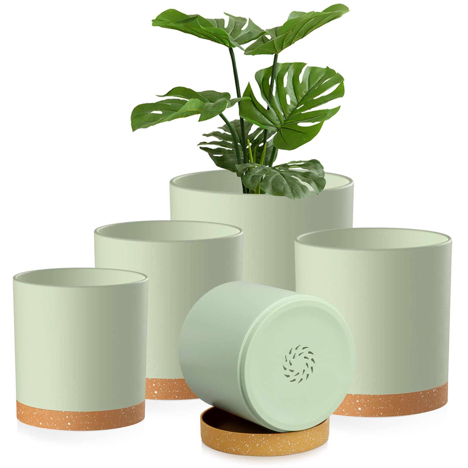 Homeuouz 5 Packs Blumentopf mit Untersetzer, 17.8cm/15.2cm/14cm/12.7cm/10.2cm Pflanzentopf, Plastik Übertopf, Hydrokultur Topf, Blumentöpfe Set Ideal für Innen und Balkongärten,Schwarz