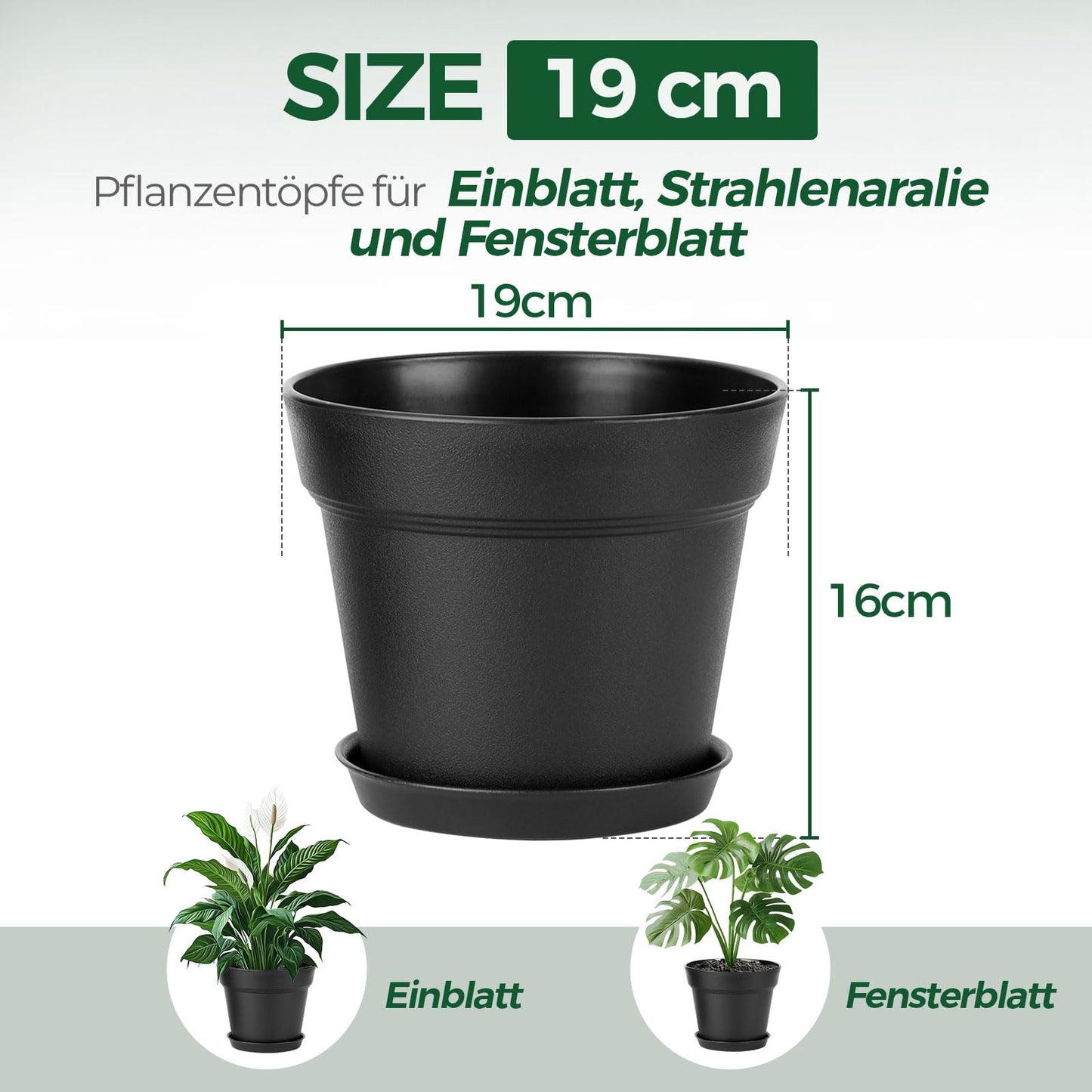 T4U 16cm Kunststoff Blumentopf mit Untersetzer, 6er-Set Plastik Übertopf Kräutertopf mit Mehrere Ablauflöchern, Rund Pflanzkübel für Innen und Balkon Sukkulenten Kaktus, Schwarz