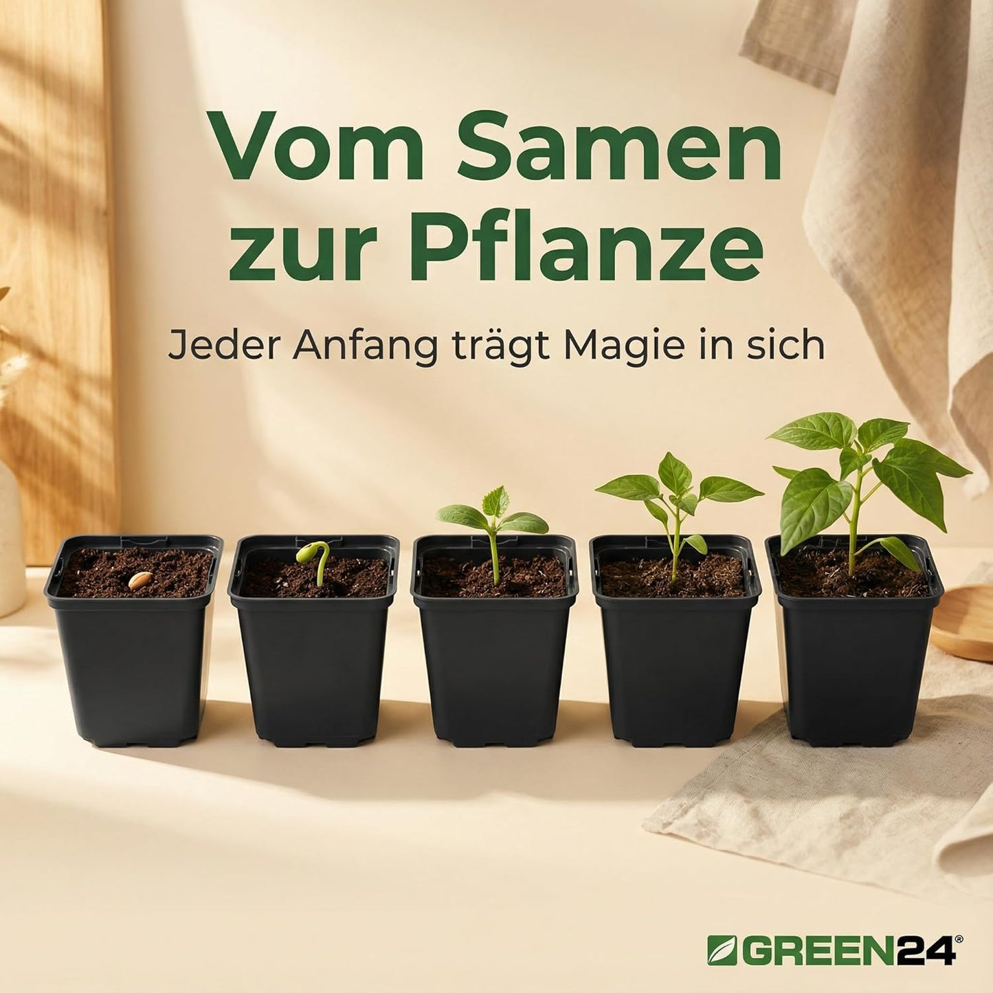 GREEN24 50 Stck. Pflanztöpfe 9x9x9,5cm Vierecktopf Profi Anzuchttopf Pflanztopf Blumentopf Vierkant-Töpfe (50, 9x9x9.5), schwarz, innen & außen geeignet